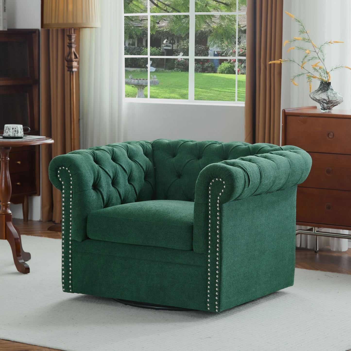 Chesterfield Style Swivel Club Chair With Button Tufted Noble House