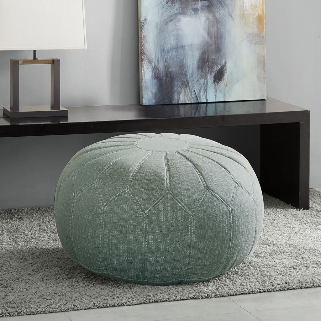 Kelsey - Round Pouf Ottoman - Seafoam