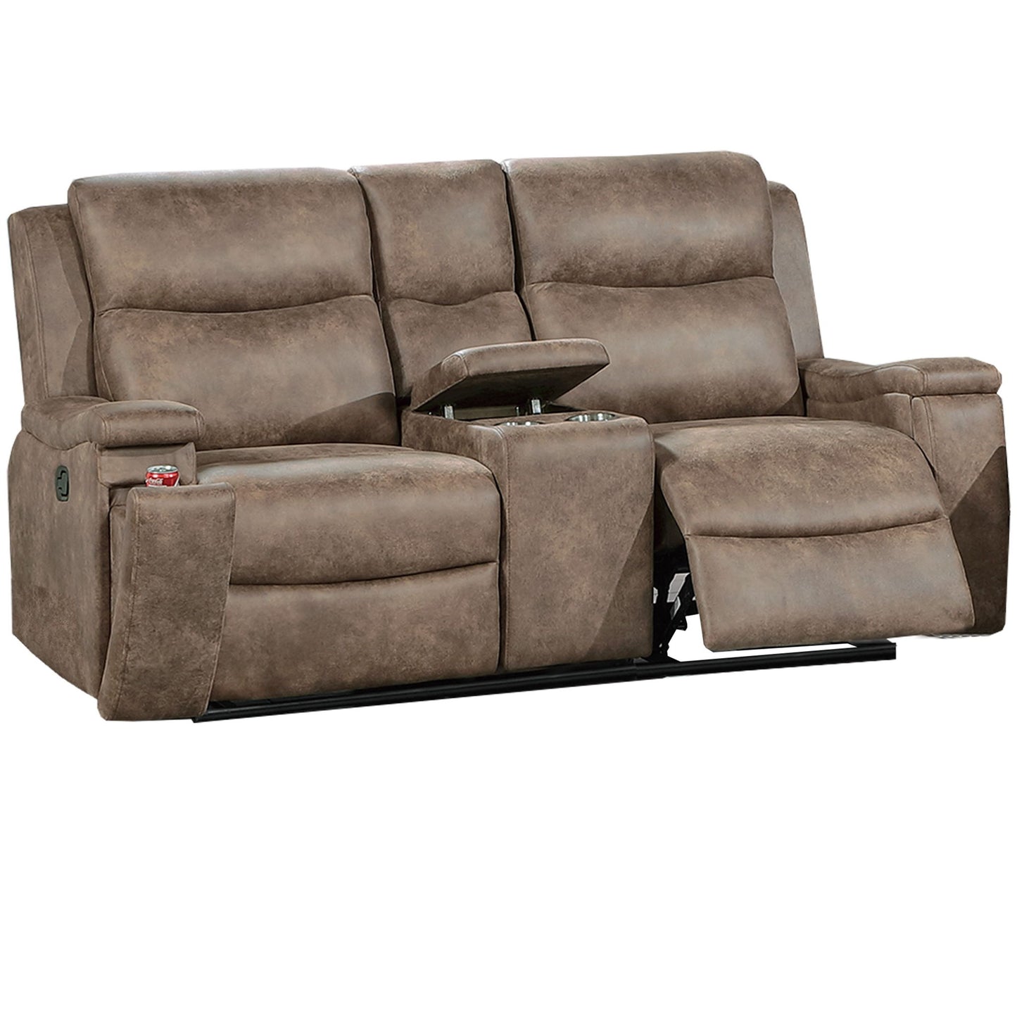 1 Piece Manual Motion Loveseat With Hidden Cup Holders, Plush Back Cushion - Auburn Home Essentials