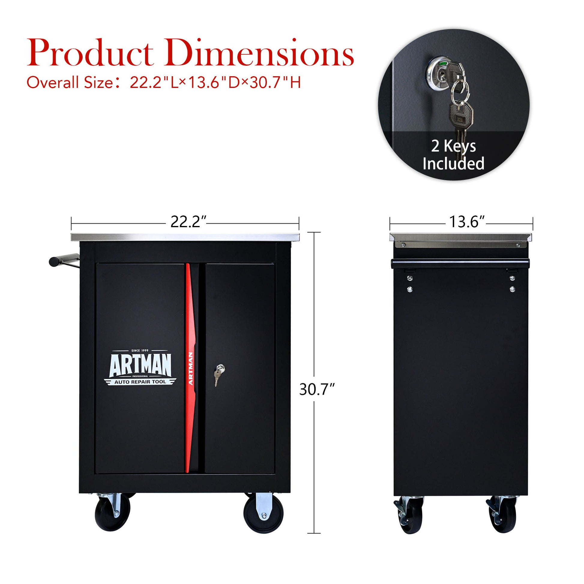 Double Door Clapboardl Multi Function Tool Cart - Black / Red Daily Nest