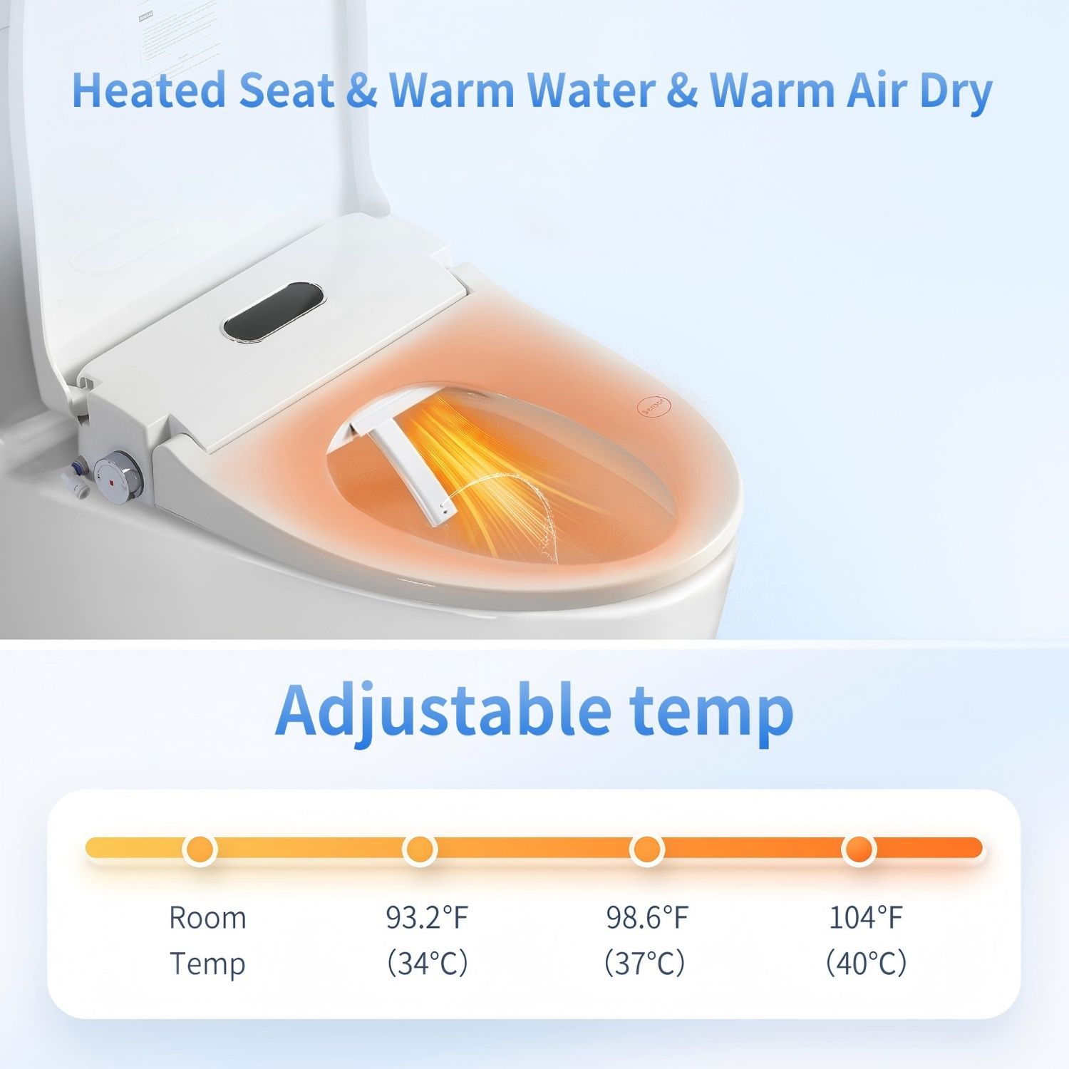 Smart Bidet Toilet Seat With Side Knob Adjustable Heated Seat With Water Temperature And Pressure Adjustment Portable Bidet - White Daily Nest