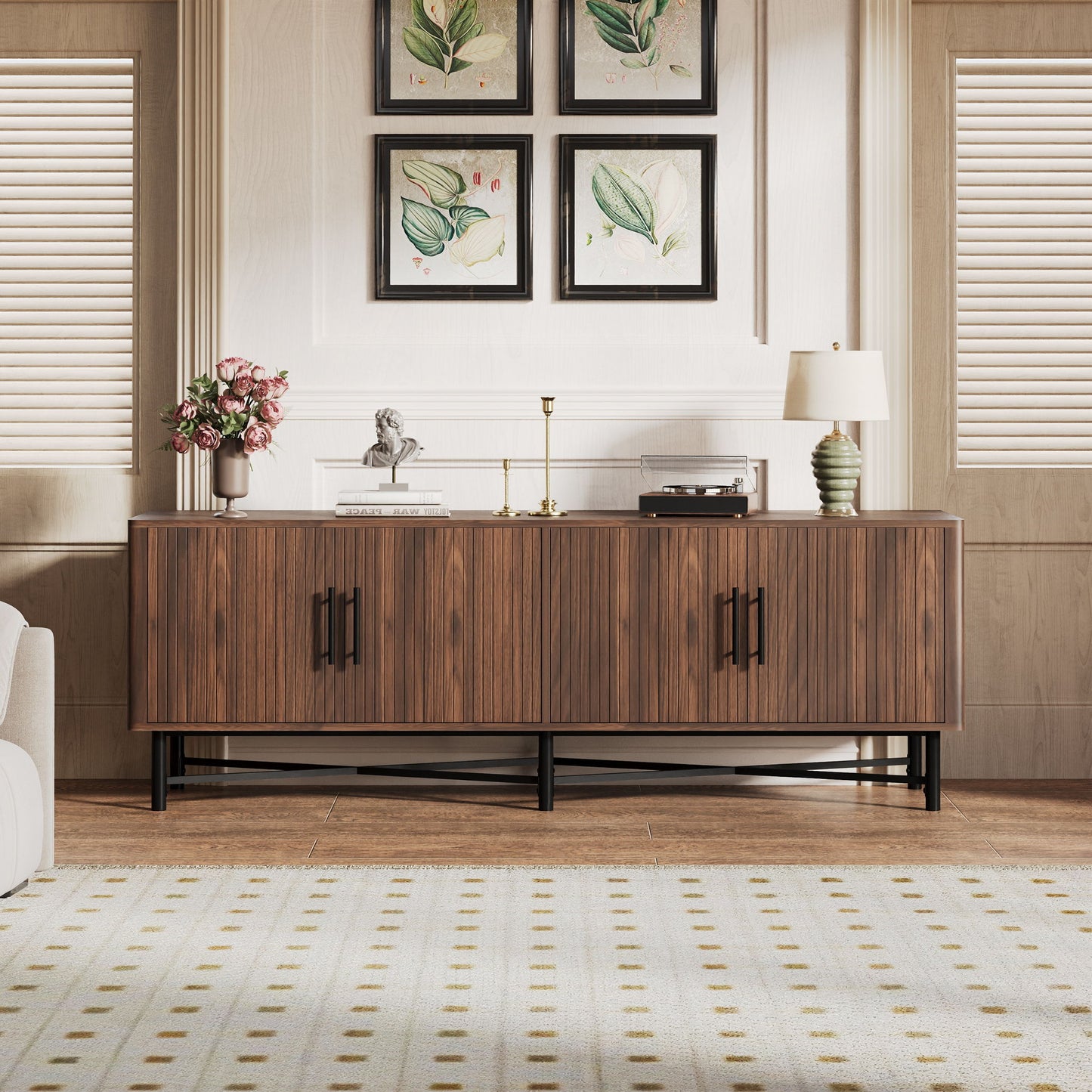 4 Door TV Cabinet, 2 Storage Spaces, Adjustable Shelves Noble House