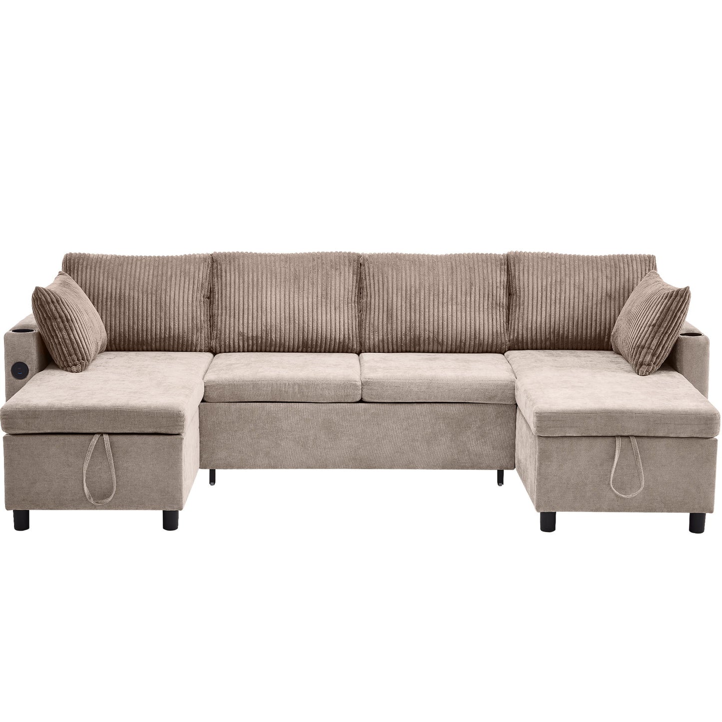 Sectional Sofa Bed With Pull Out Sleeper, USB Ports, Cup Holders Hearth and Haven