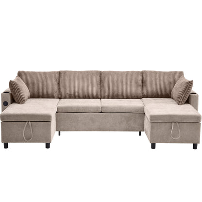 Sectional Sofa Bed With Pull Out Sleeper, USB Ports, Cup Holders Hearth and Haven
