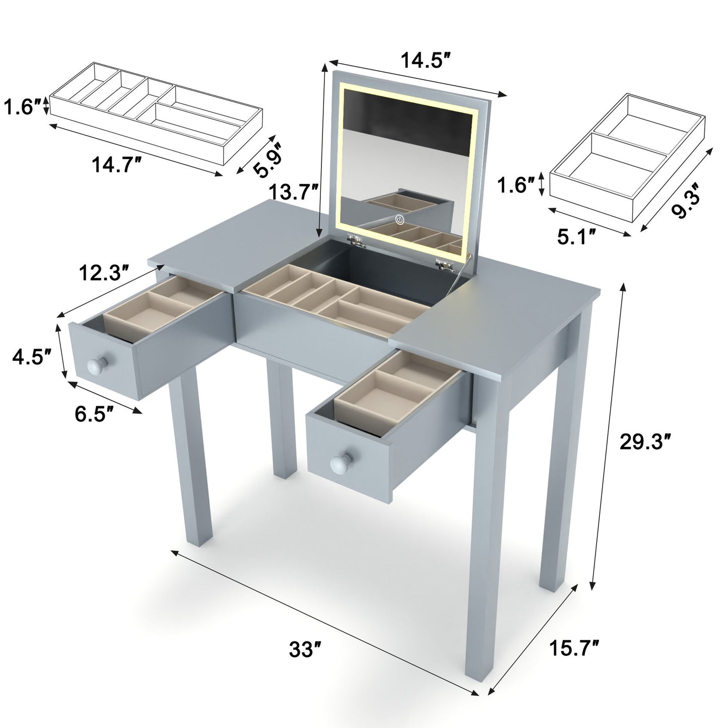 Vanity Table With LED Lights, Flip-Top Mirror And 2 Drawers, Jewelry Storage Home Essentials
