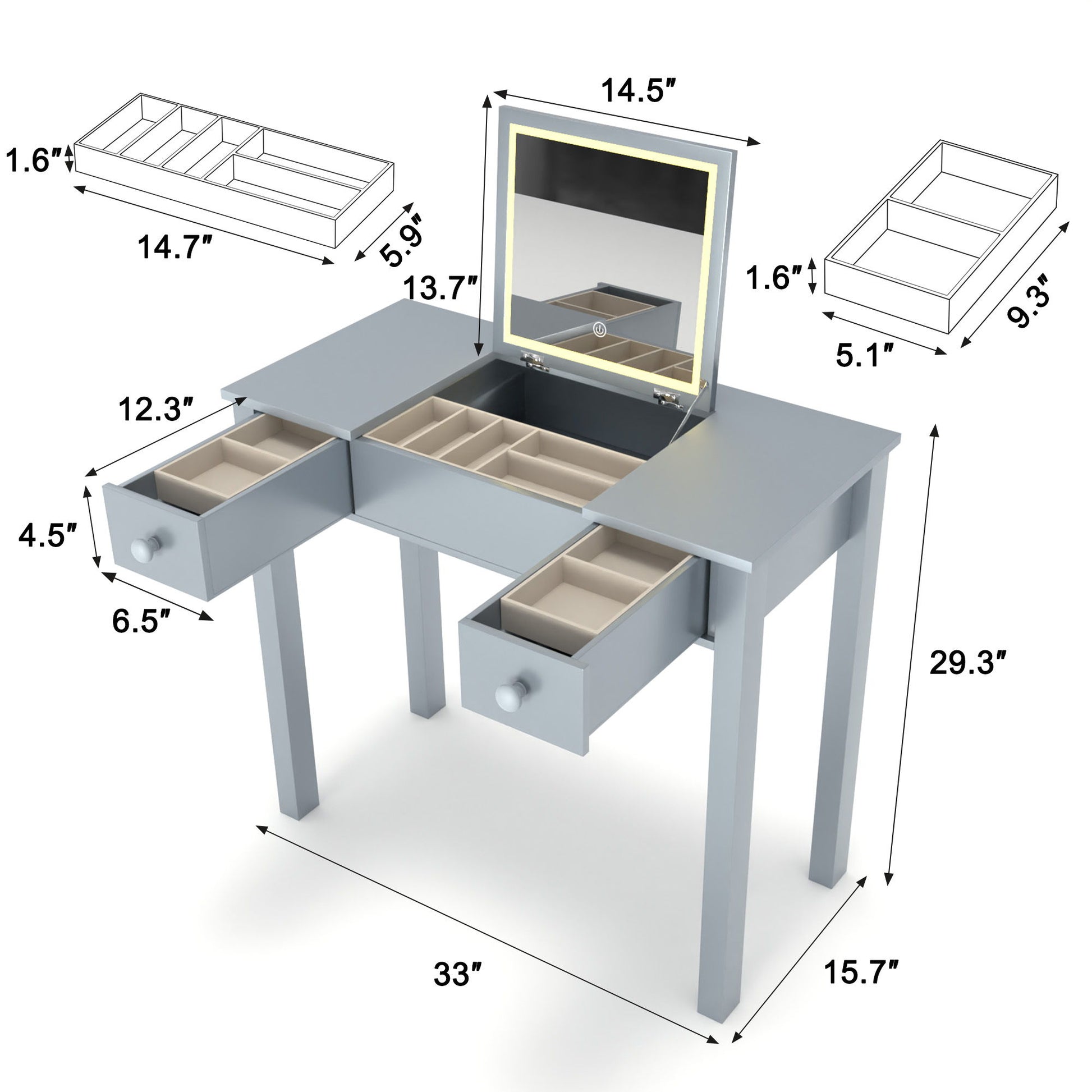 Vanity Table With LED Lights, Flip-Top Mirror And 2 Drawers, Jewelry Storage Home Essentials