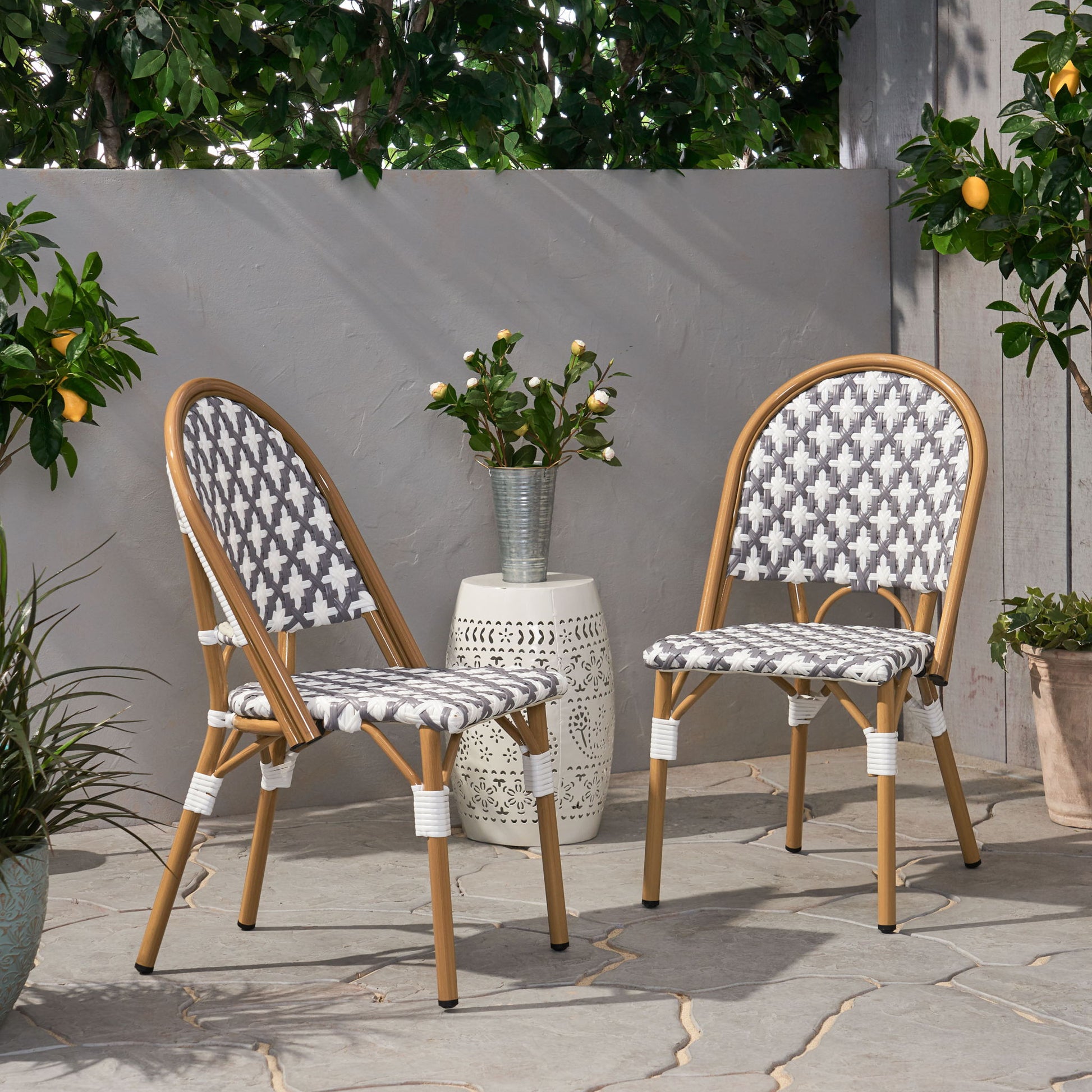 Chic French Bistro Chair With Durable Rattan And Aluminum Frame Noble House