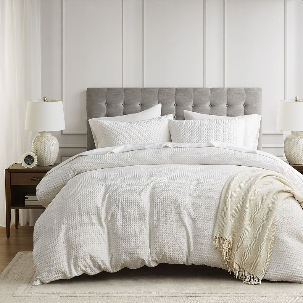 Mina - King/California King Waffle Weave Textured Duvet Cover Set - Neutral Super Listing