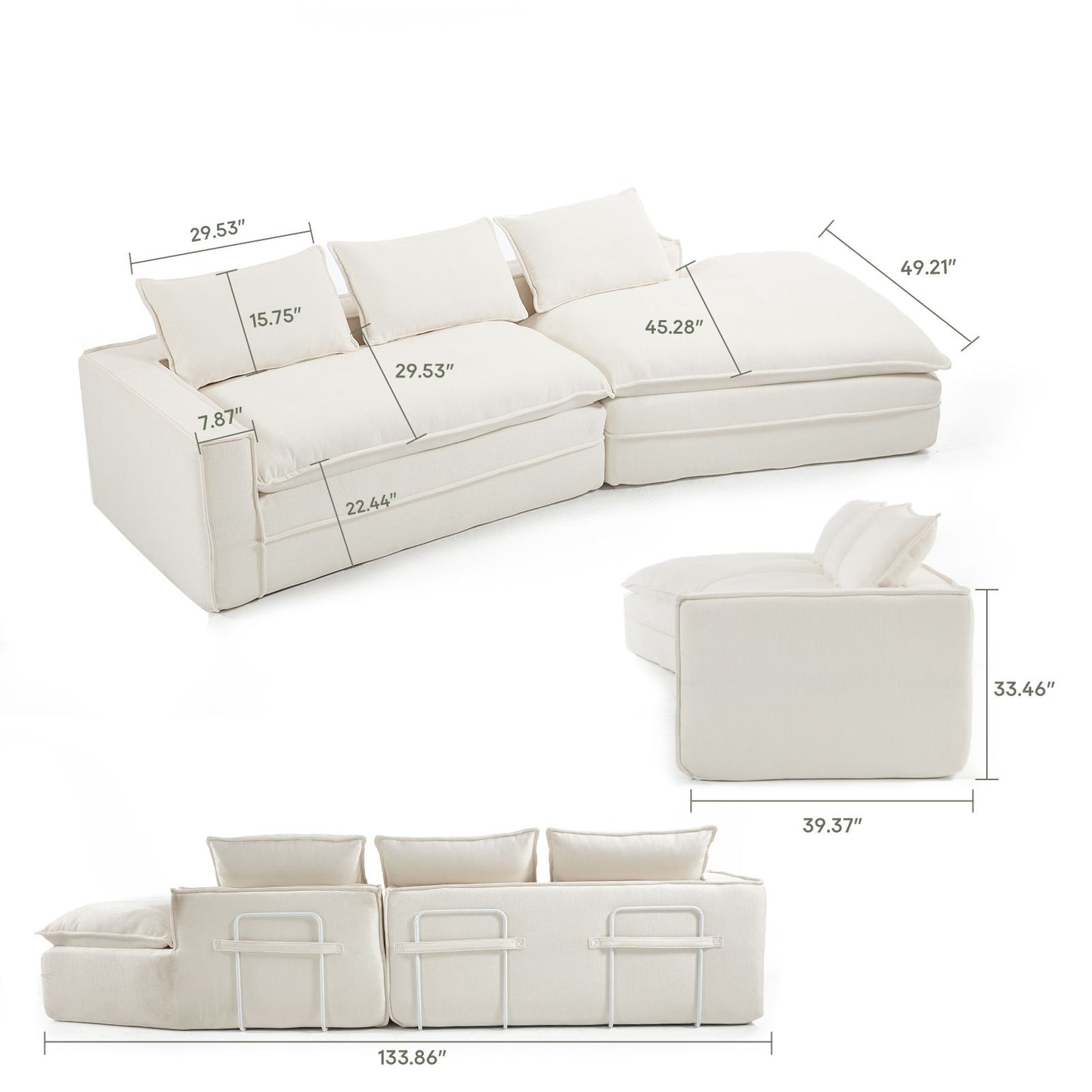 Modern Minimalist Modular Sectional Sofa With Deep Seats And Right Facing Chaise Home Essentials
