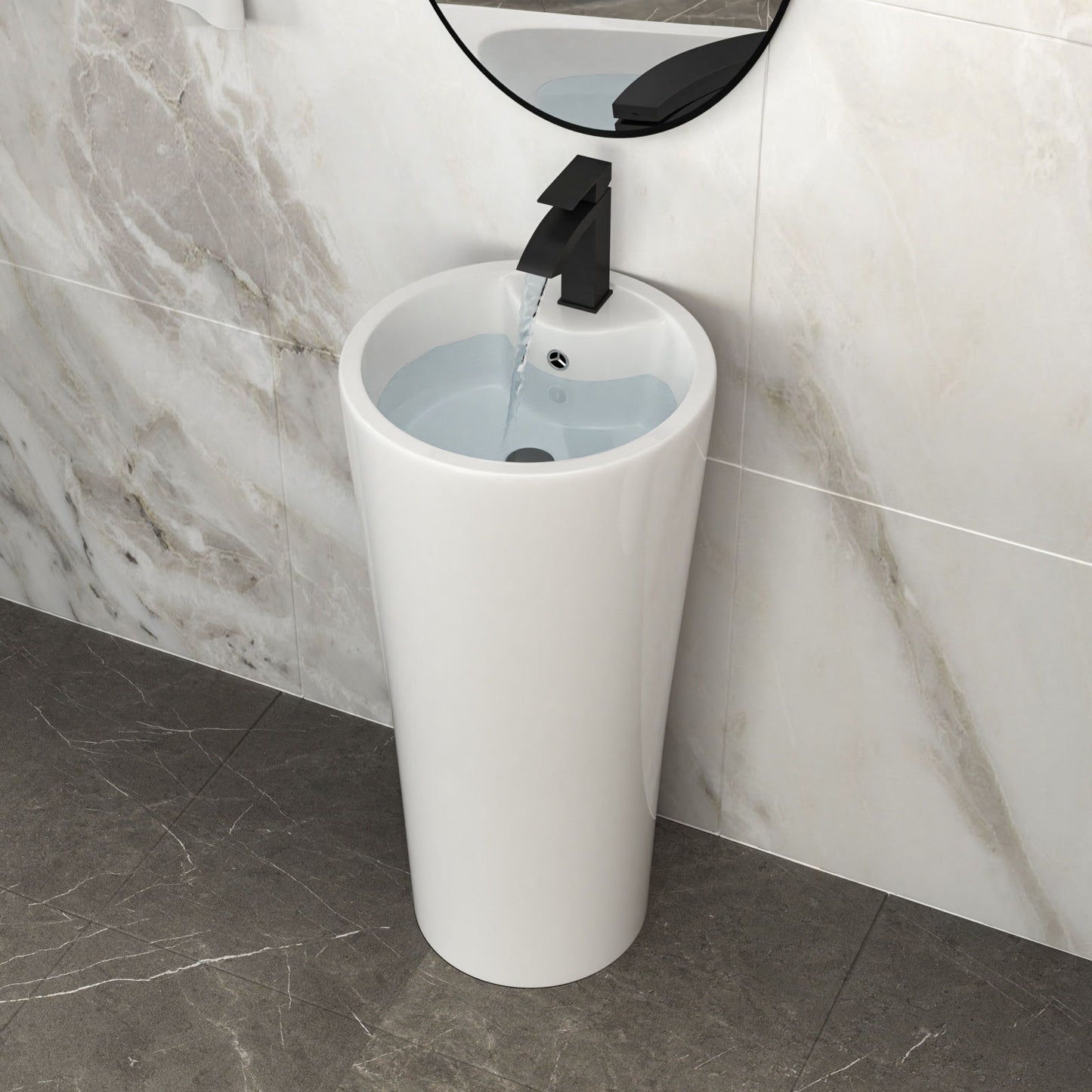 15" Pedestal Sink With Space Saving Design, Smooth Non Porous Surface For Powder Rooms - White Daily Nest