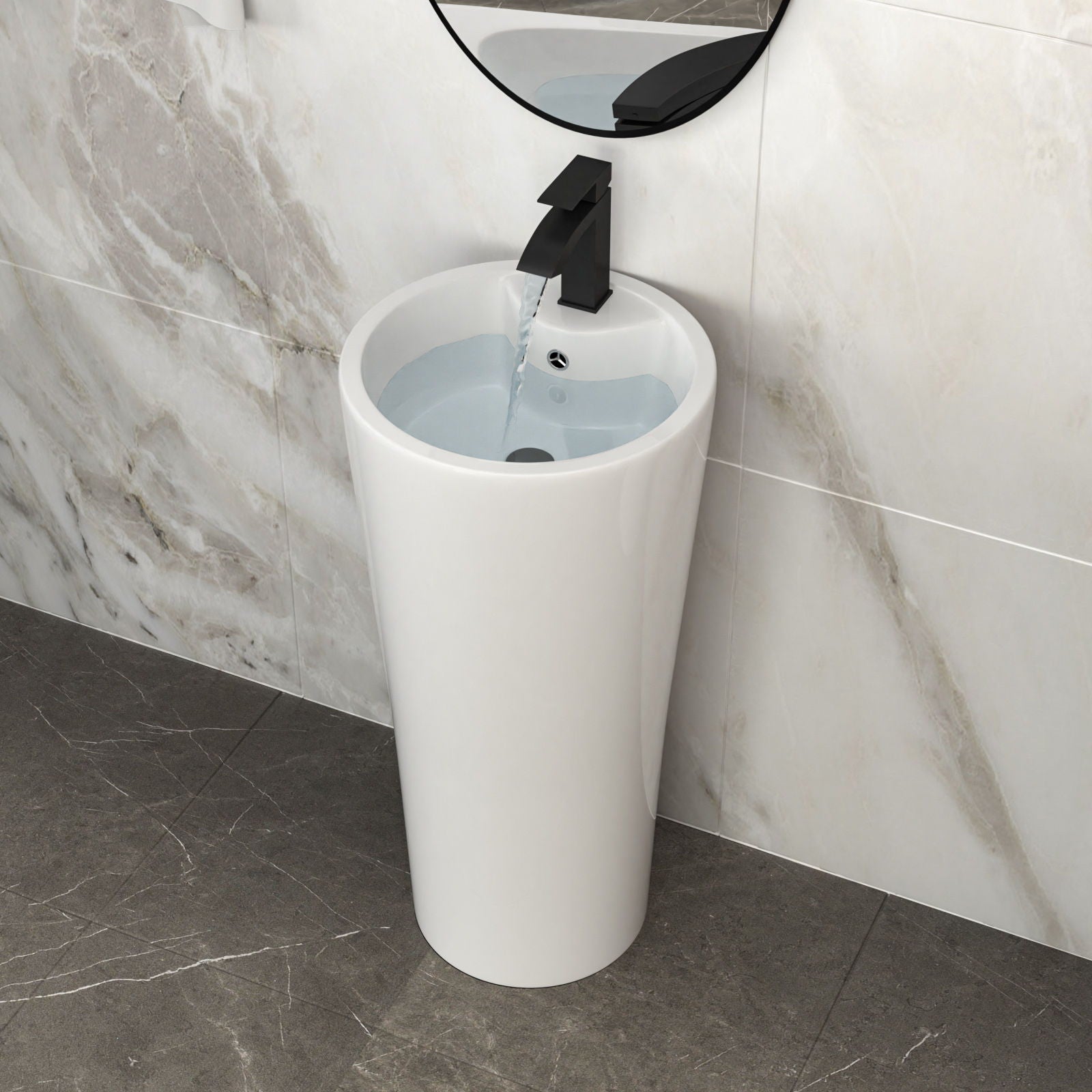 15" Pedestal Sink With Space Saving Design, Smooth Non Porous Surface For Powder Rooms - White Daily Nest