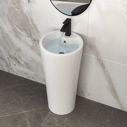 15" Pedestal Sink With Space Saving Design, Smooth Non Porous Surface For Powder Rooms - White Daily Nest