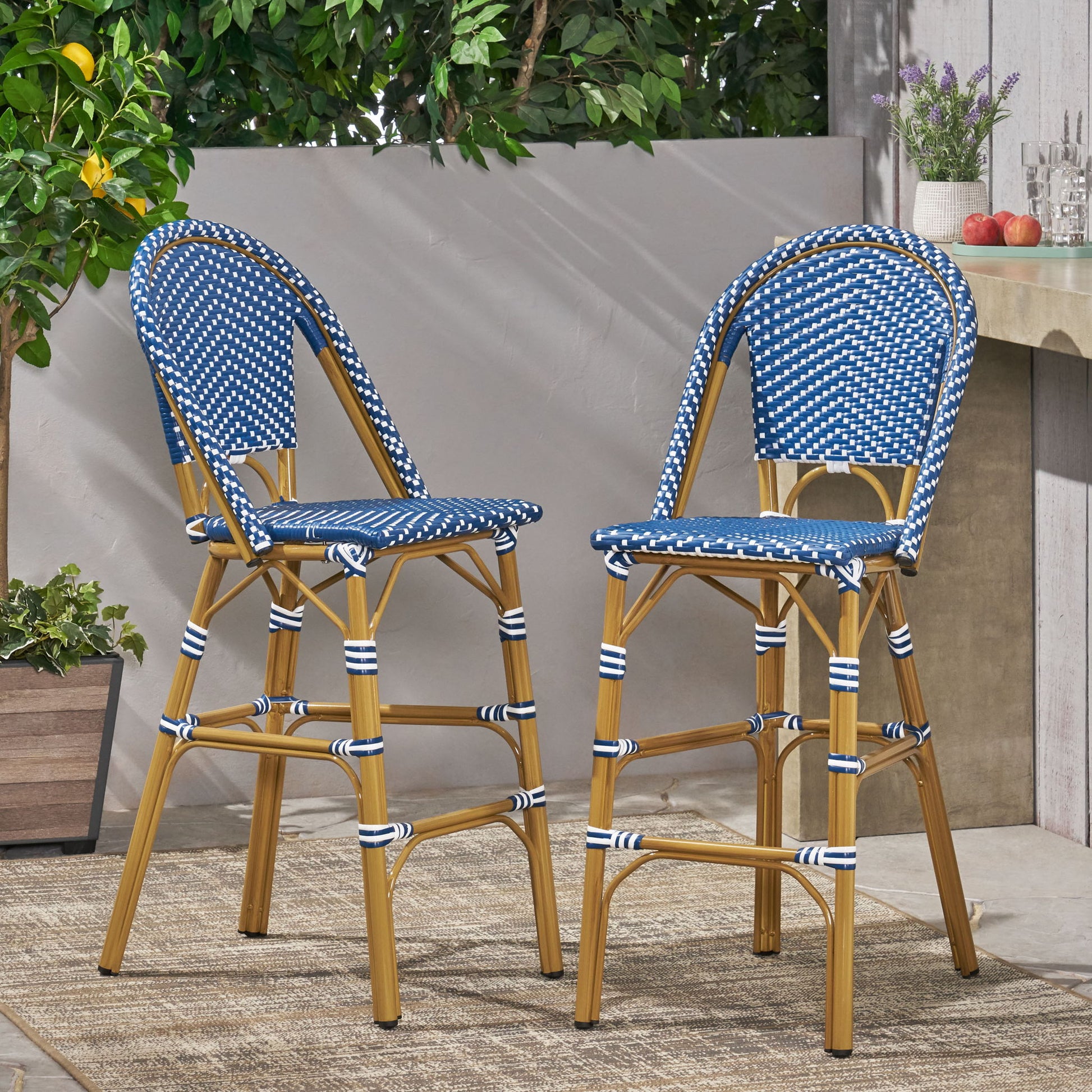 Outdoor Pe Rattan French Barstool Set Noble House