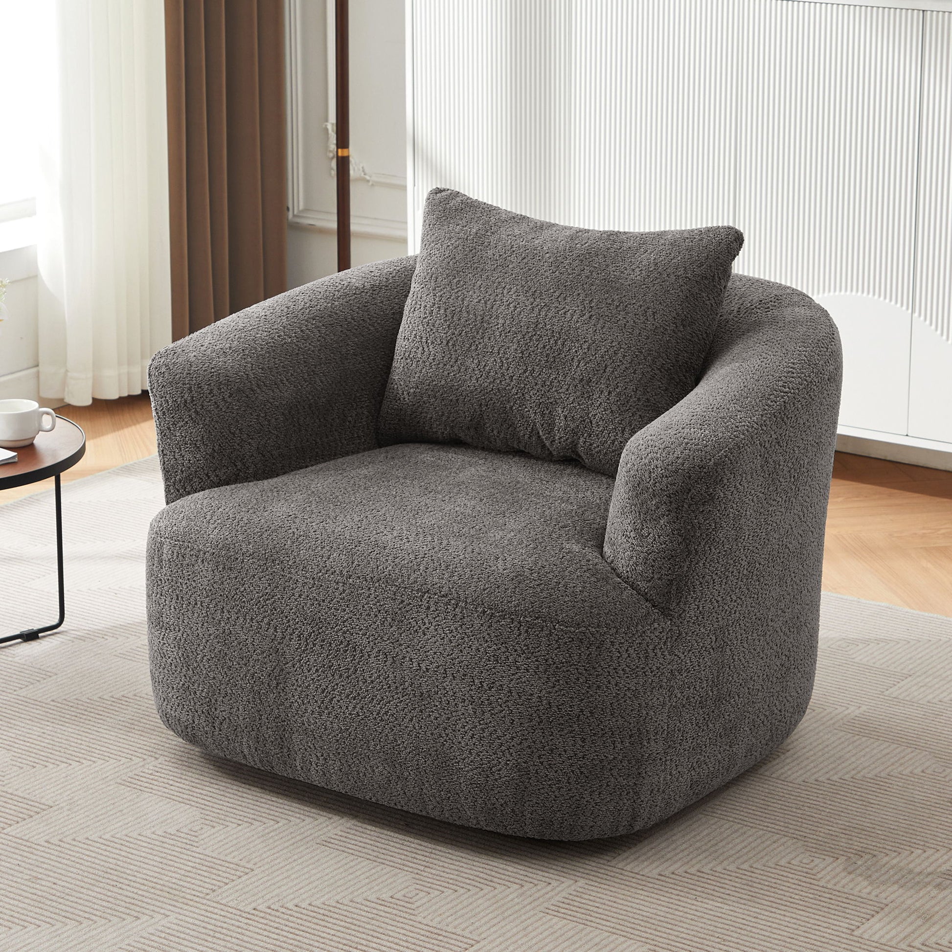 360° Swivel Barrel Sofa Chair With Throw Pillow, Chenille Upholstered Accent Chair Hearth and Haven
