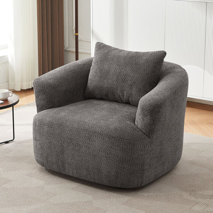 360° Swivel Barrel Sofa Chair With Throw Pillow, Chenille Upholstered Accent Chair Hearth and Haven