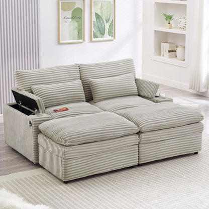 Convertible Loveseat Sofa With Storage, USB Ports, Cup Holders Hearth and Haven