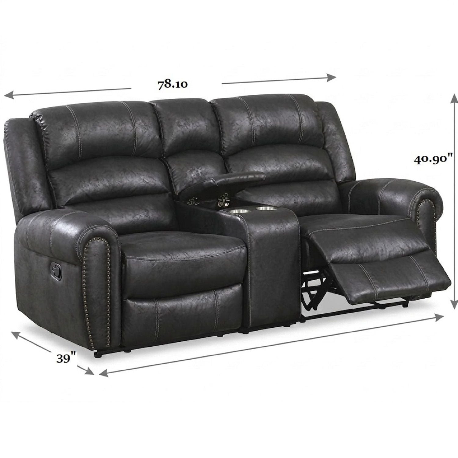 Power Reclining Loveseat With USB Port And Cup Holder Console - Black Home Essentials
