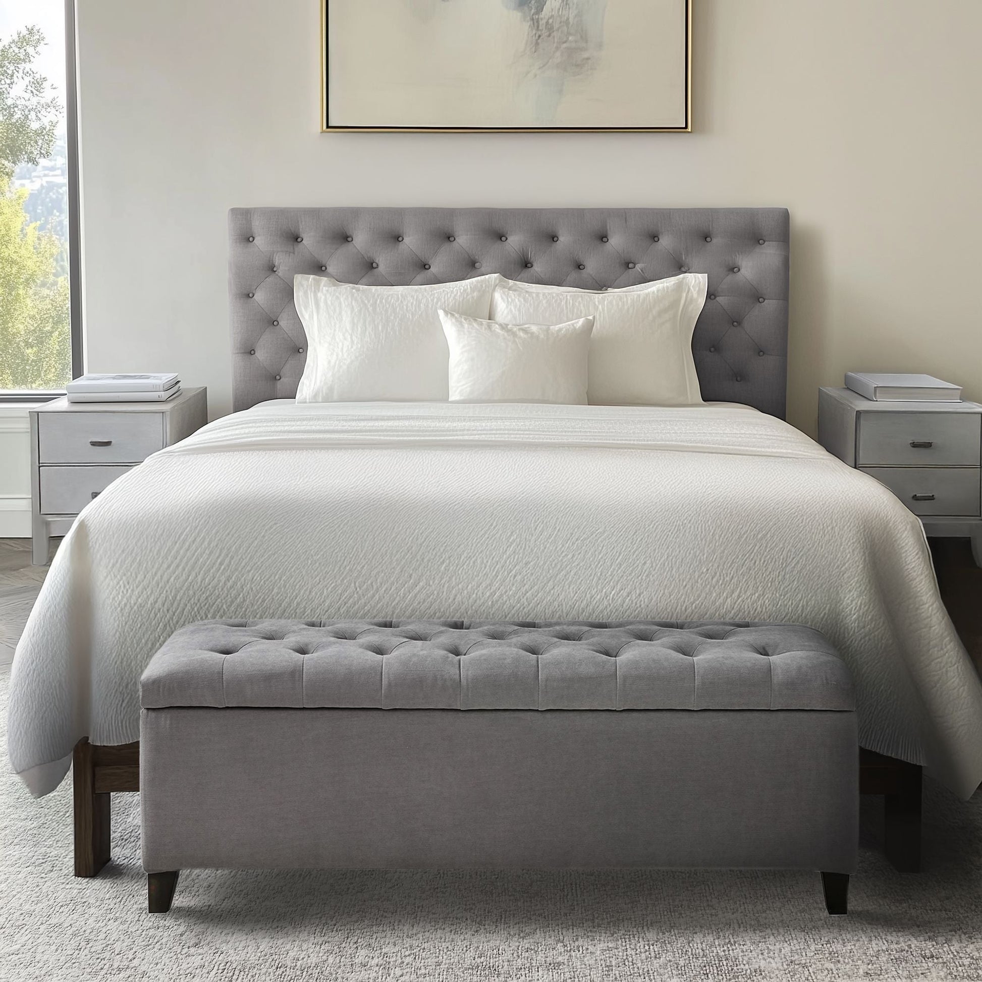 Shandra - Tufted Top Storage Bench - Gray Madison Park