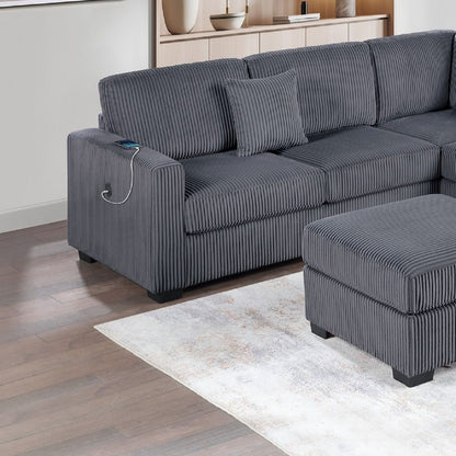 Upholstered L - Shaped 4 Piece Sectional Set With USB, Cocktail Ottoman Home Essentials