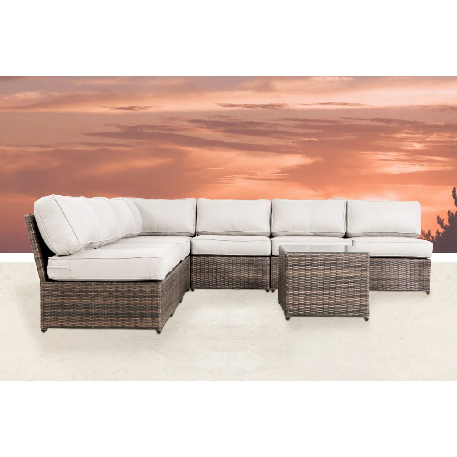 Comfortable Modern Patio Rattan Sectional Set With Cushions LSI Patio Furniture