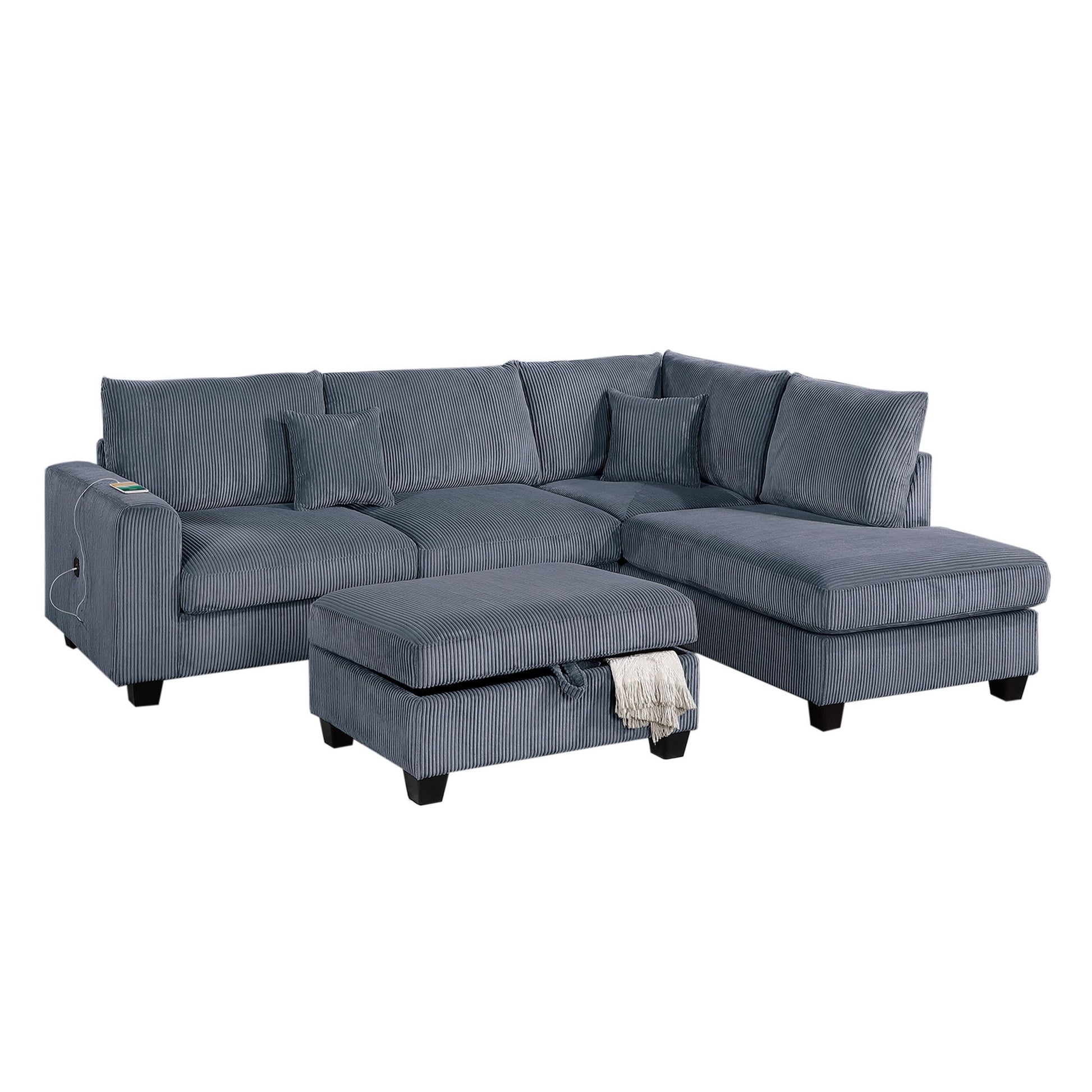 Modern Style Sectional Set With USB Port, Storage Ottoman Home Essentials