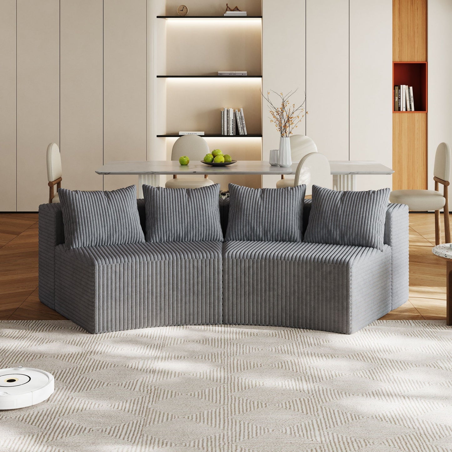 Curved Sectional Sofa With 4 Pillows, Modular Semi Circular Design Home Essentials