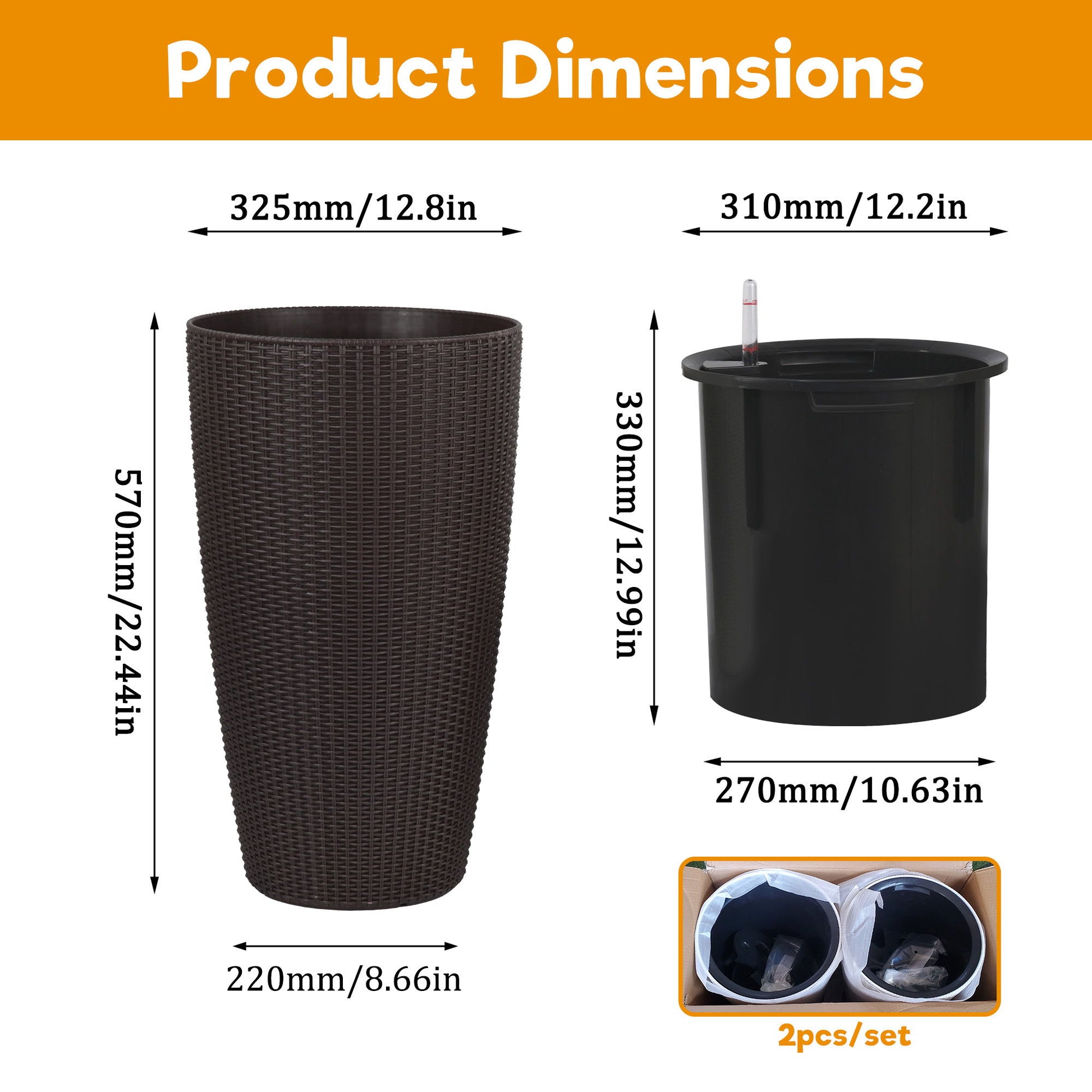 Tall Planters Set With Water Level Monitor And Auto Watering Daily Nest
