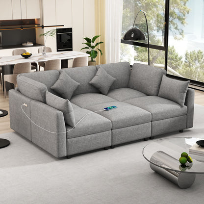 Sectional Sofa Modular U-Shaped With Ottoman & USB Ports Hearth and Haven