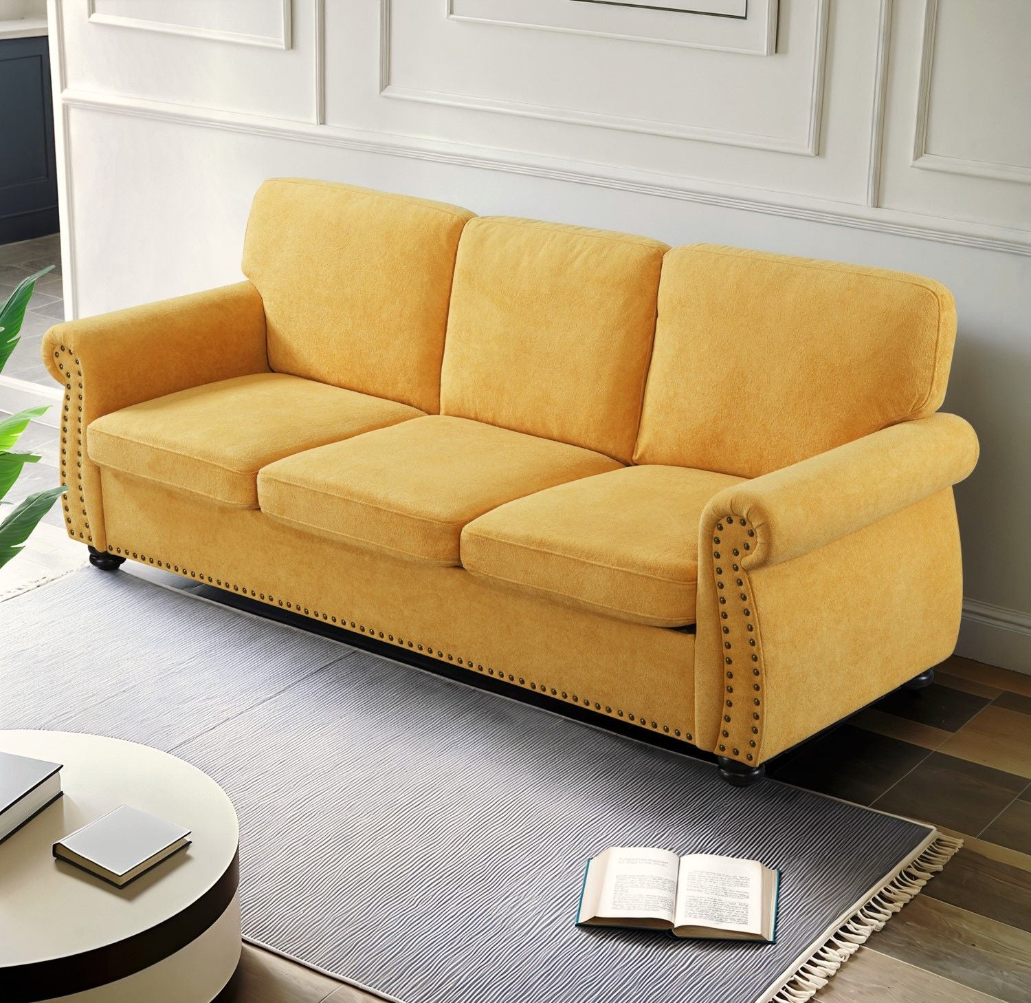 Soft Sofa, Upholstered 3 Seater Couch With High Density Foam, Loose Back Cushions And Turned Legs US Pride