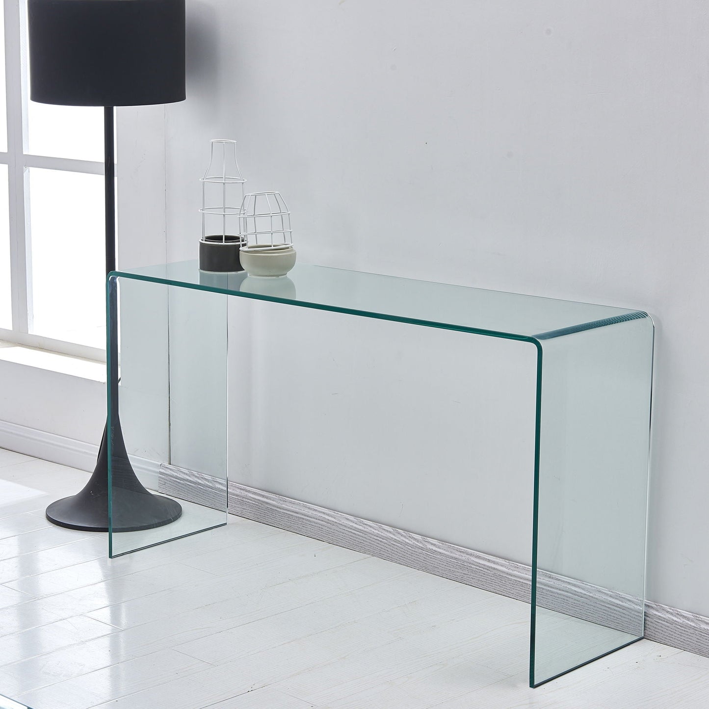 Elegant Transparent Tempered Glass Console Table With Rounded Edges, Modern Sofa Table - Clear Home Essentials