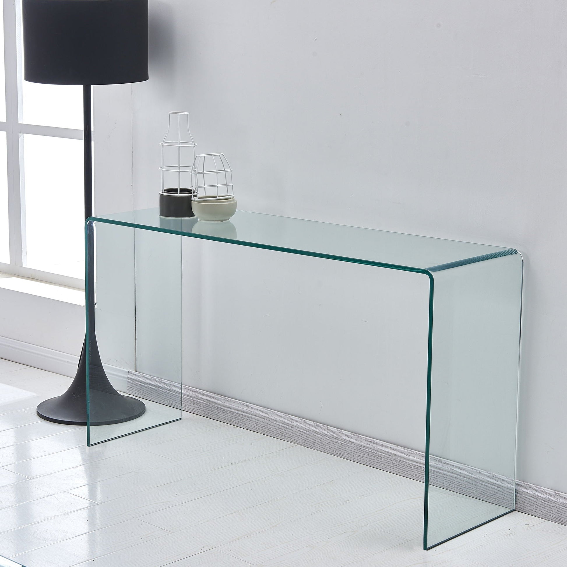 Elegant Transparent Tempered Glass Console Table With Rounded Edges, Modern Sofa Table - Clear Home Essentials