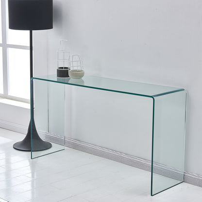 Elegant Transparent Tempered Glass Console Table With Rounded Edges, Modern Sofa Table - Clear Home Essentials