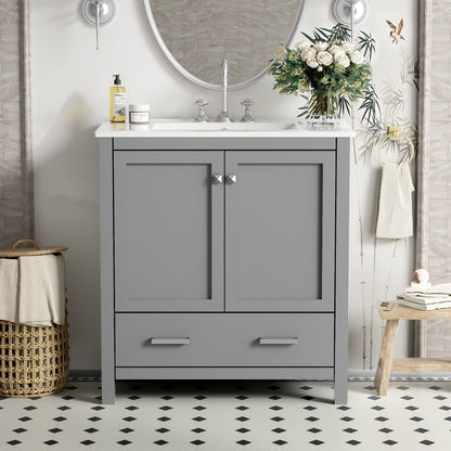 Bathroom Vanity With Single Sink, Combo Cabinet Undermount Sink, Bathroom Storage Cabinet With Two Doors And A Drawer, Soft Closing, Multifunctional Storage, Solid Wood Frame Hearth and Haven