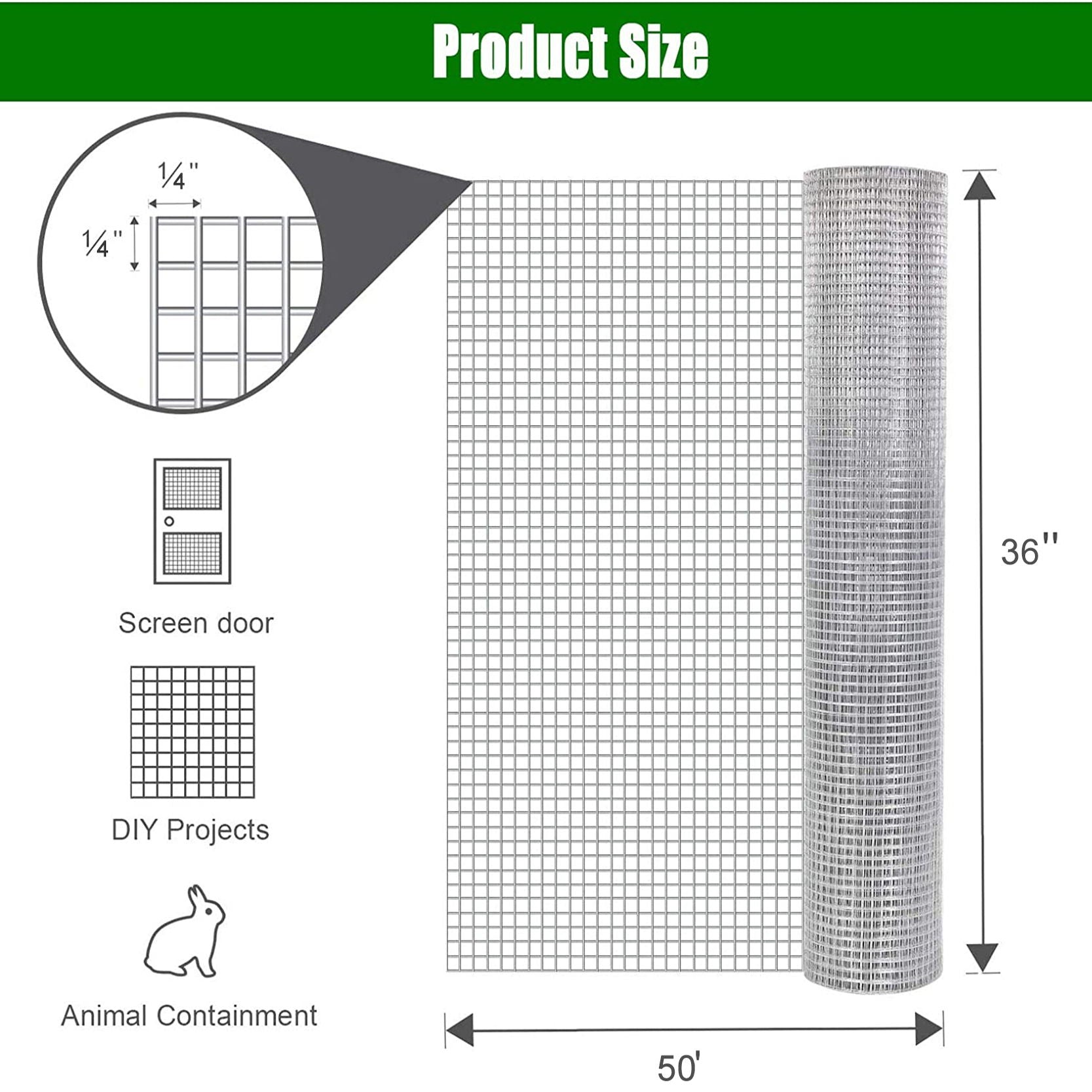 Galvanized Hardware Cloth, Gauge Metal Wire Fencing Roll For Garden And Animal Protection - Silver Daily Nest