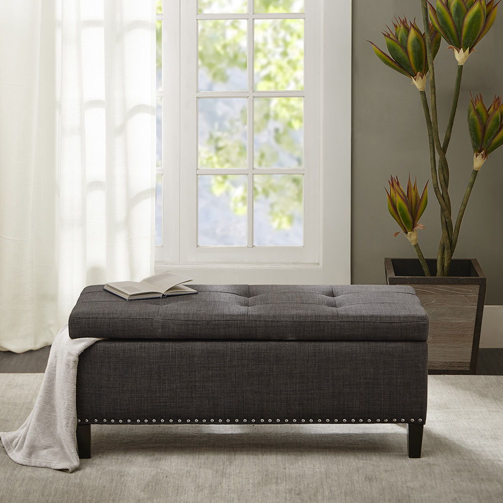 Shandra II - Tufted Top Storage Bench - Charcoal Madison Park