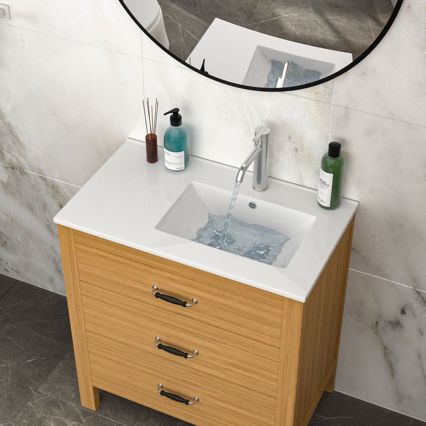 Rectangular Single Vanity Top With 1 Faucet Hole And Overflow, 32" X 18", Spacious Left Countertop For Storage - White Daily Nest