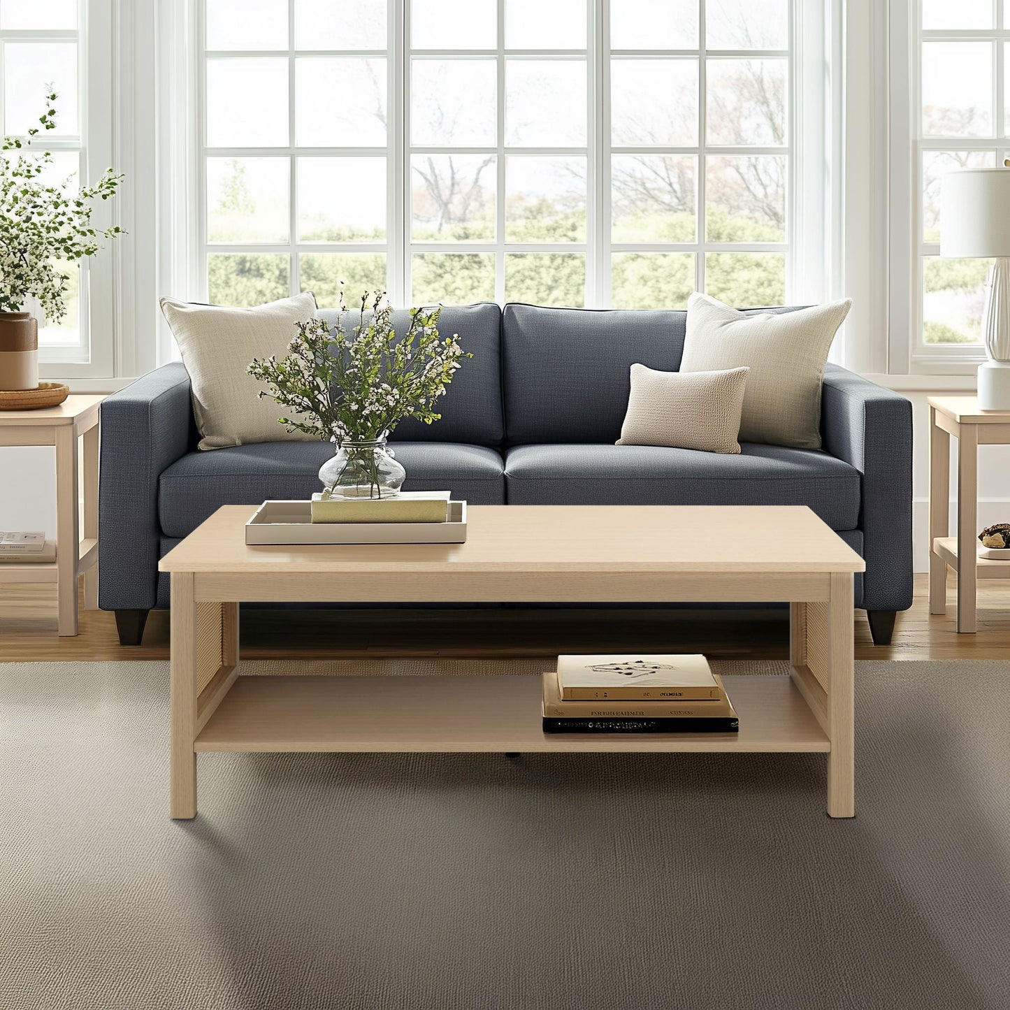 Ashlyn - 2-Tier Coffee Table With Sides & Spacious Open Shelf Storage - Natural INK+IVY