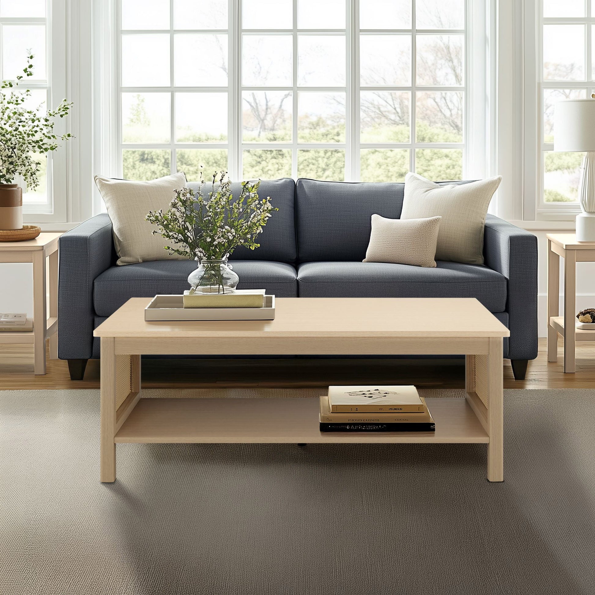 Ashlyn - 2-Tier Coffee Table With Sides & Spacious Open Shelf Storage - Natural INK+IVY