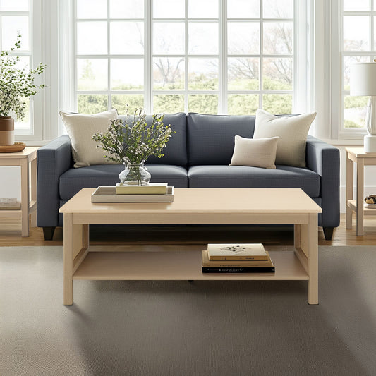 Ashlyn - 2-Tier Coffee Table With Sides & Spacious Open Shelf Storage - Natural INK+IVY
