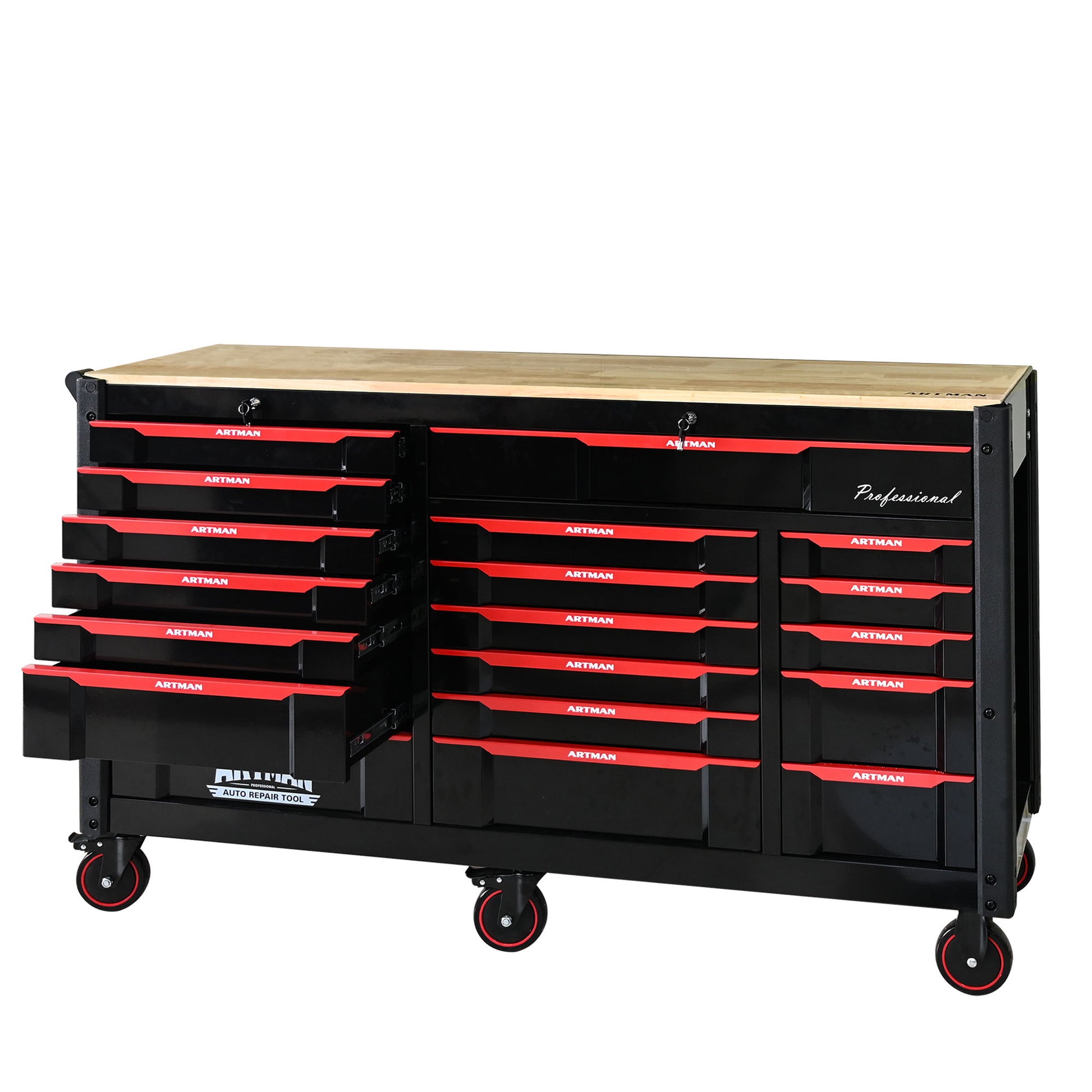 Heavy Duty Tool Cart With 19 Drawers, Tools Not Included, Mobile Storage For Workshop Or Laboratory - Black / Red Daily Nest