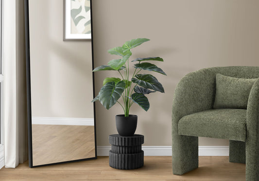 24" Tall, Artificial Plant, Alocasia, Indoor, Faux, Fake, Table, Greenery, Potted, Real Touch, Decorative - Green / Black 8th Street
