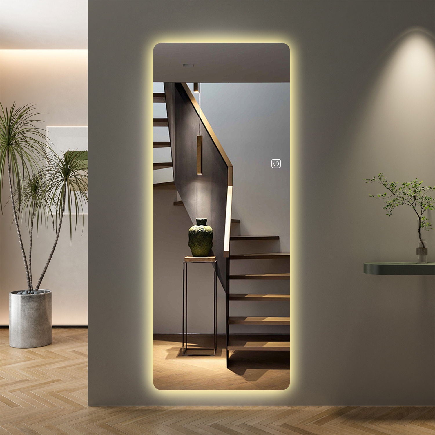 Wall Mounted Full Body Mirror With Dimming Lights Glass - Silver Daily Nest