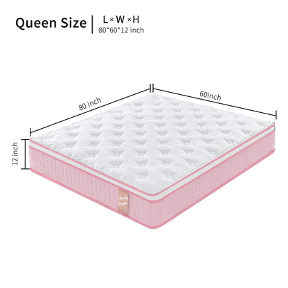 12" Hybrid Mattress With Individual Pocket Spring, Comortable Memory Foam Home Essentials