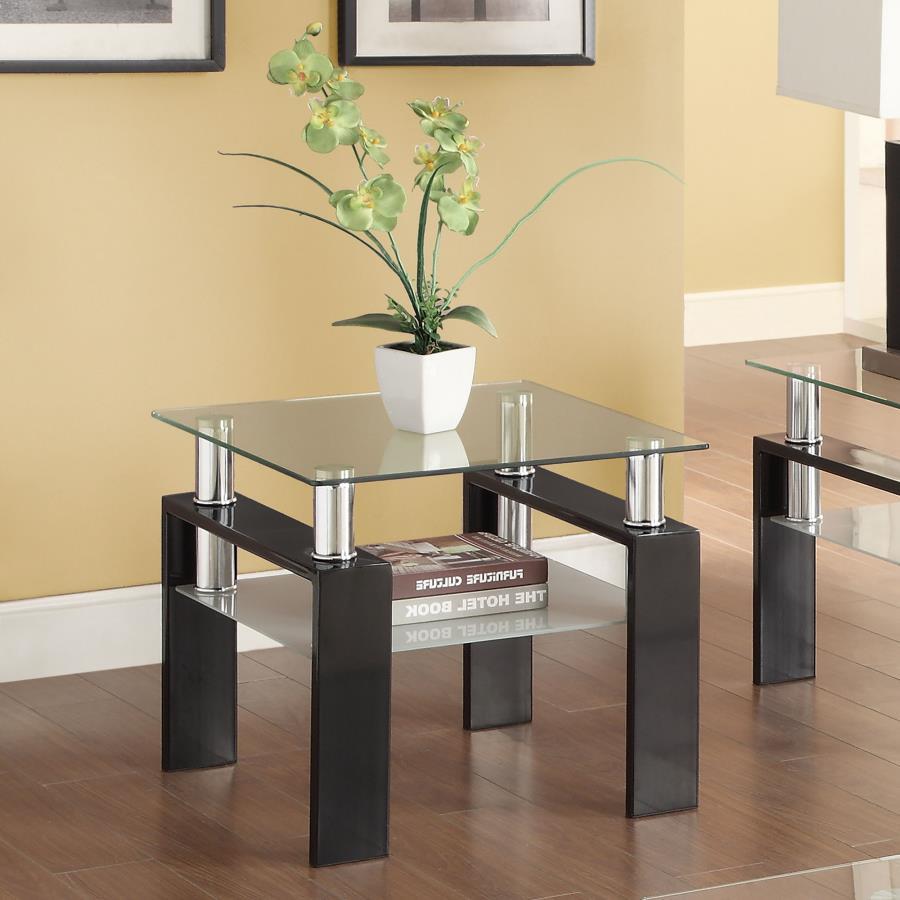 Dyer - 1-Shelf Square Glass Top Side End Table - Black