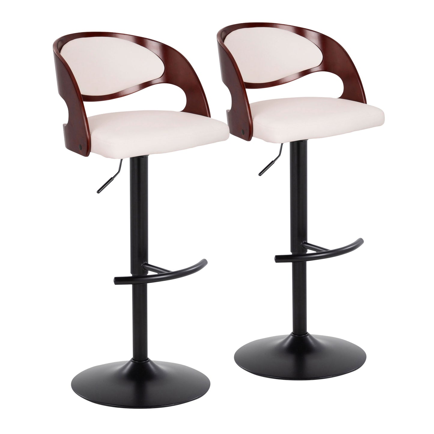 Pino - Mid Century Modern Adjustable Barstool With Swivel With Rounded T Footrest (Set of 2) Lumi Source