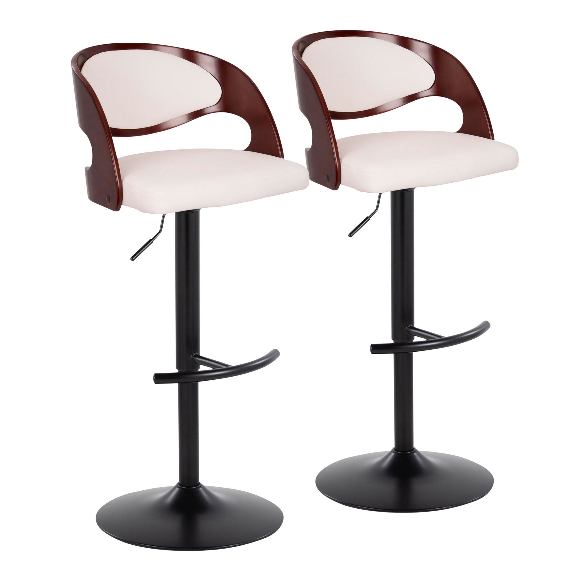 Pino - Mid Century Modern Adjustable Barstool With Swivel With Rounded T Footrest (Set of 2) Lumi Source