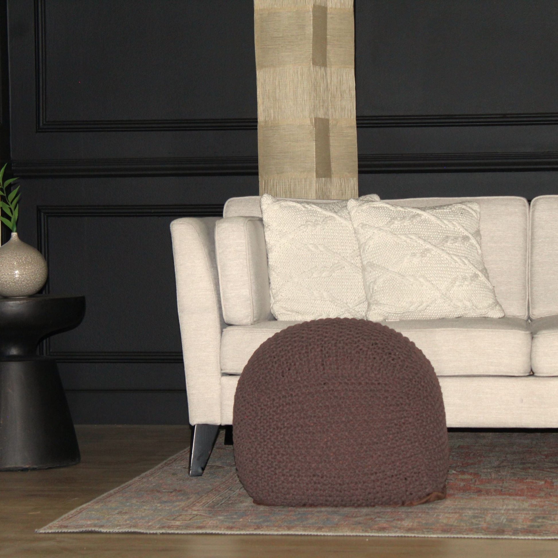 Semi Rounded Pouf, Cable Knitted, Perfect Seating Home Essentials