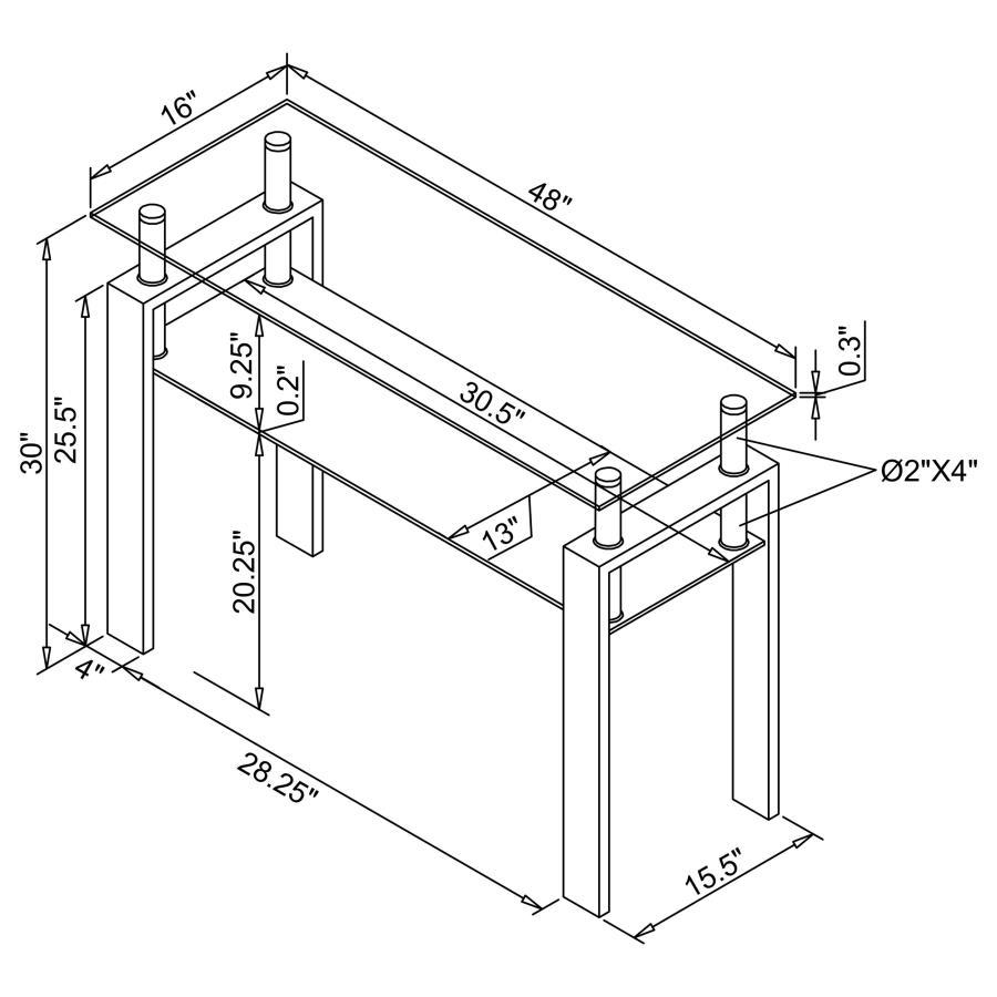 Dyer - 1-Shelf Rectangular Glass Top Table CoasterEveryday