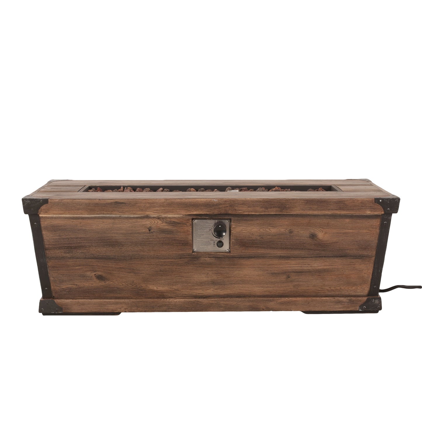 Outdoor Patio Rectangle Gas Burning Fire Pit 50, 000 Btu, Wood Pattern - Brown Noble House