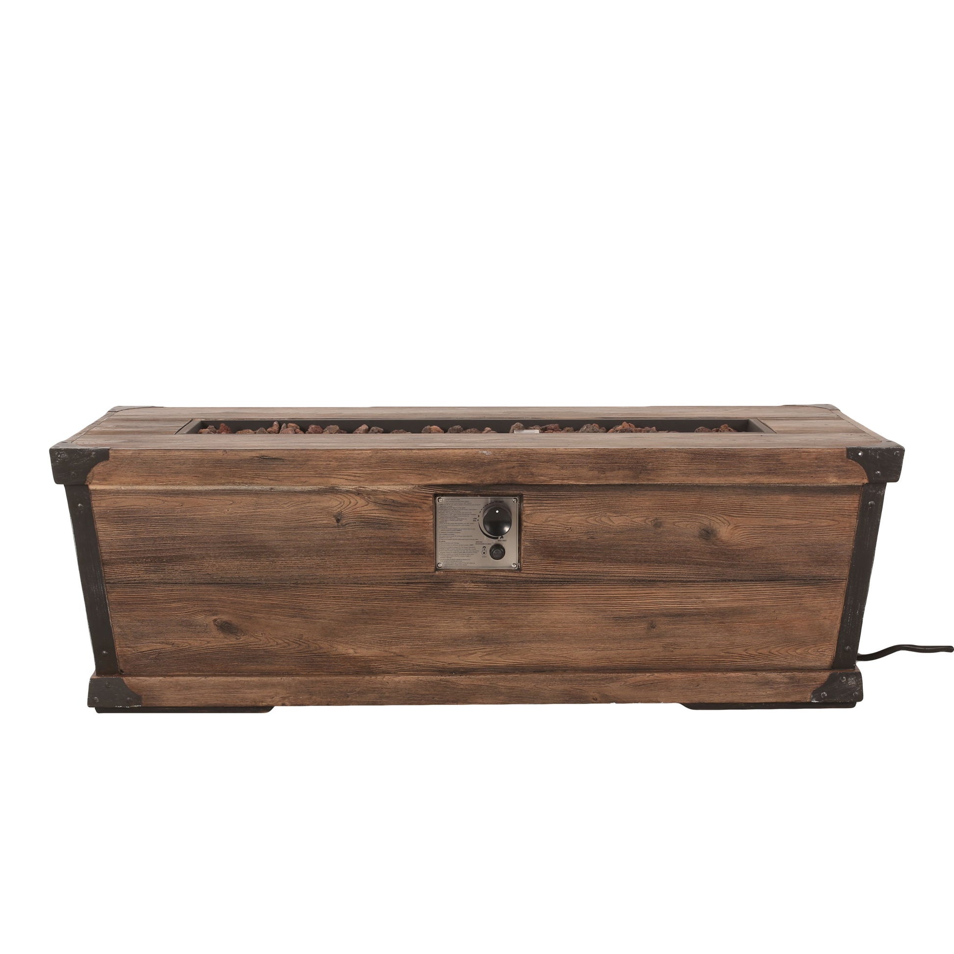 Outdoor Patio Rectangle Gas Burning Fire Pit 50, 000 Btu, Wood Pattern - Brown Noble House